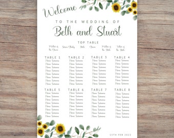 Sunflower Wedding Table Plan – Printable Seating Chart (Digital Download)