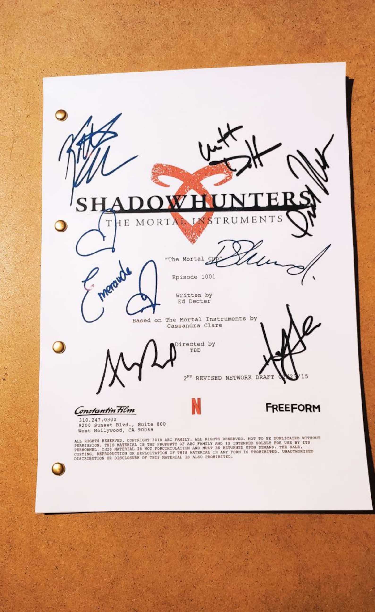 Script Pilot Episode Shadowhunters Autograph Dominic Sherwood - Etsy