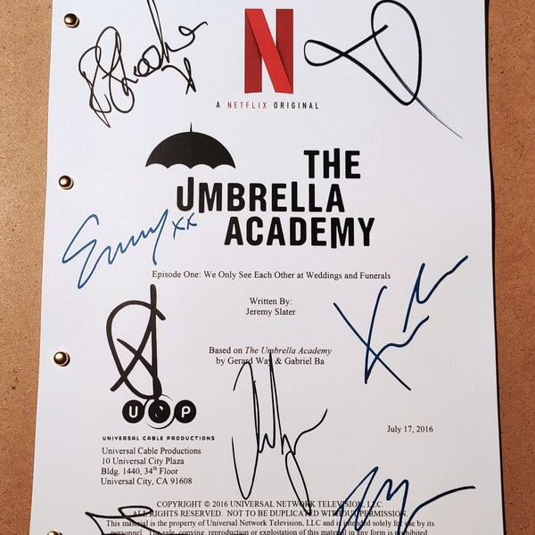 script pilot THE UMBRELLA ACADEMY tvseries autographs autographed ellen page aidan gallagher robert sheehan tom hopper kate walsh gift idea