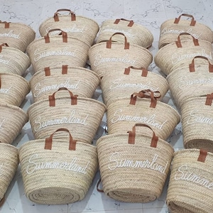 Bolso de paja hecho a mano Cesta francesa Cesta marroquí Cesta de mercado francesa, Bolso de playa - Cesta natural Asa larga plana de cuero, Bolso marroquí