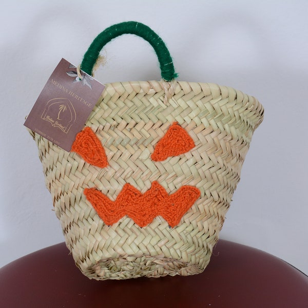 Trick or Treat Bag, Halloween Basket for Kids, Bat Straw Basket, Halloween Treat Bag, Moroccan Basket, Halloween Decor Item, Pumpkin Bag