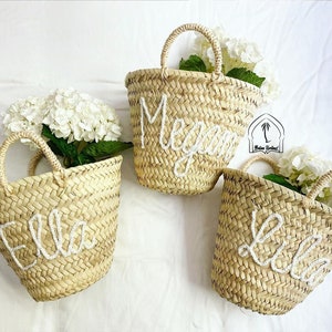 Flower girl basket, Personalized straw basket rustic for wedding guest