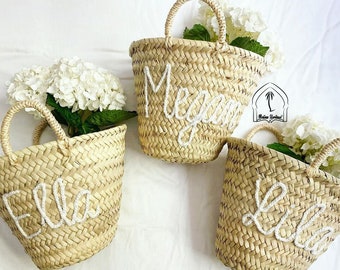 Blumenmädchenkorb, personalisierter Strohkorb rustikal für Hochzeitsgäste