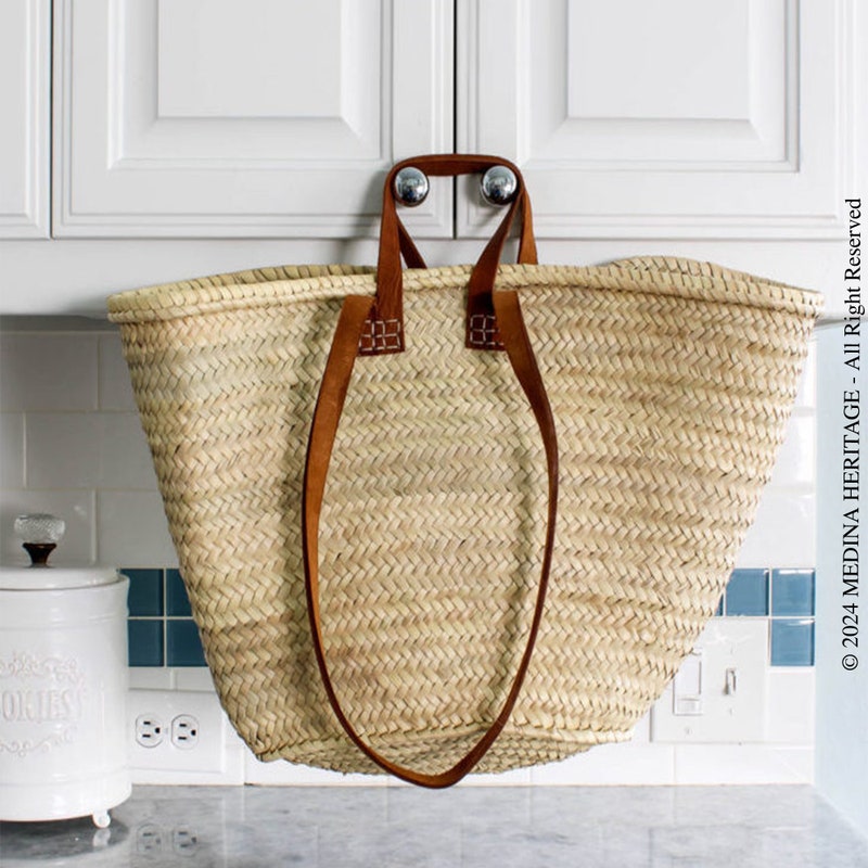 French Market Basket Tote with Bone Leather Handle