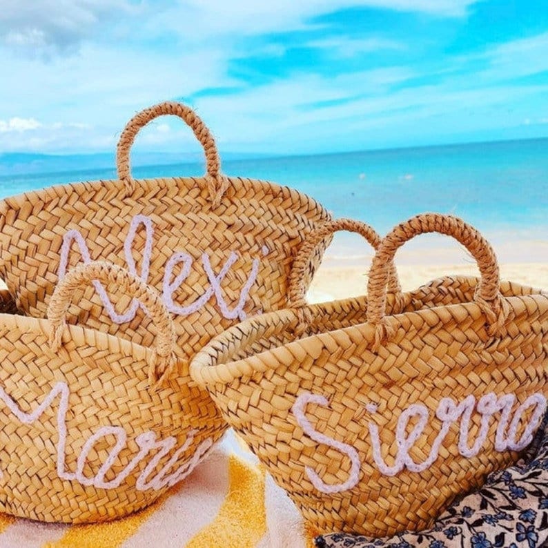 Beach bag Straw moroccan basket bridal shower bags customized image 1