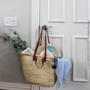 French BASKET Marktkorb mit Obstkorb aus Leder, Strohtasche, Französischer Markt, Korb, Einkaufsmarkttasche