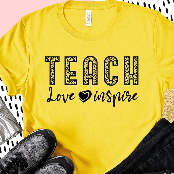 Leopard Teach Love Inspire Svg, Teacher Appreciation Gift Svg, Cute Teacher Shirt Iron On Png for Cricut and Silhouette