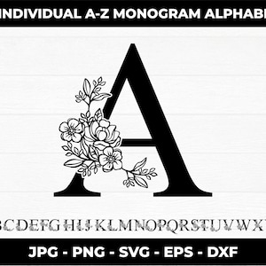 Blume Spaltmonogramm Alphabet SVG Alphabet Monogramm Buchstabe SVG Blume Monogramm SVG Alphabet 26 Individuelle Plotterdateien Digital Download