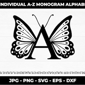 Schmetterling Monogramm SVG Alphabet, Schmetterling Alphabet Monogramm, Monogramm Schriftart, Monogramm Svg Schriftart, 26 einzelne Schnittdateien Digitaler Download