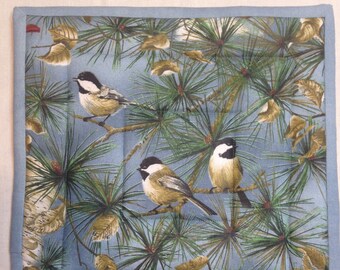 Chickadees A Whole-Cloth Cotton Print with Dusty Blue Background Potholder Great Gift Idea Adorable