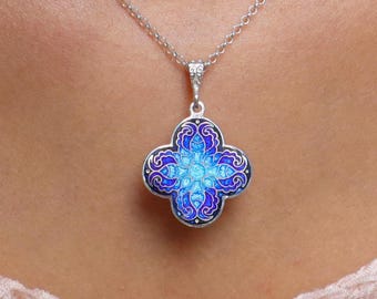 Sterling Silver Necklace, Blue Enamel Pendant, Cloisonne Jewelry, Georgian Enamel, Handmade Jewelry, Minankari, Tbilisi Gift, Gift For Her