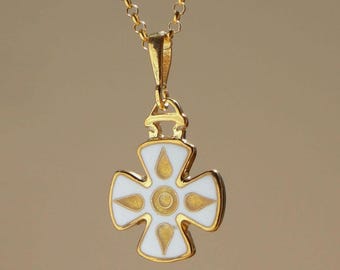 七宝焼き十字架ネックレス、正教会の十字架、白い十字架、七宝焼き