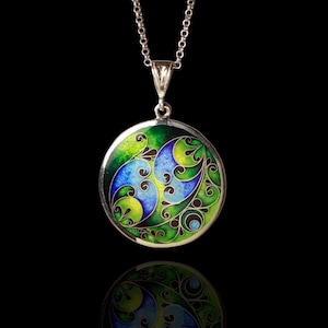 Unique Abstract Cloisonne Enamel Pendant, Geometric Statement Necklace, Cloisonné Necklace, Handmade Georgian Cloisonne Circle Pendant