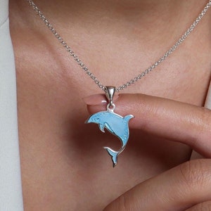 Dolphin Necklace, Sterling Silver Enamel Pendant, Dolphin Jewelry, GIft For Her, Enamel Dolphin Pendant, Minankari, Georgian Enamel Tbilisi
