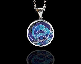 Contemporary Blue Enamel Necklace, Modern Cloisonne Enamel Pendant, Fine Silver Enamel Necklace, Abstract Geometric Unique Handmade Jewelry
