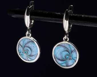 Enamel Earrings, Dangle Silver Earrings, Sterling Silver 925, Cloisonne Earrings, Handmade Jewelry, Georgian Enamel, Minankari Tbilisi Gift