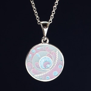 Blue And Pink Enamel Pendant, Unique Handmade Jewelry, Round Cloisonne Necklace For Woman, Gift For Her, Cloisonne Jewelry, Minankari Tbilis