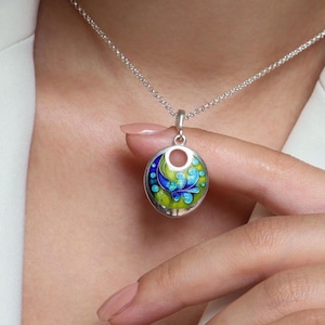 Cloisonne Circle  Necklace with Hole, Sterling Silver Pendant, Jewelry Handmade, Georgian Cloisonne, Silver Enamel Pendant, Colorful Enamel
