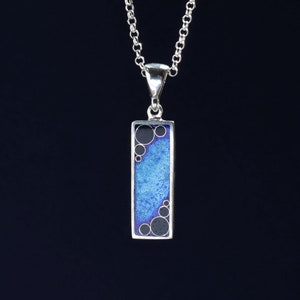 Sterling Silver Pendant, Cloisonne Necklace, Blue Geometric Necklace, Gift For Her, Modern Silver Jewelry, Minanqari, Georgian Enamel