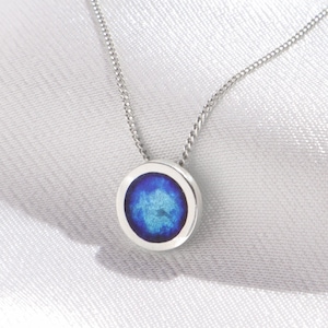 Round Blue Enamel Pendant With Chain, Gift For Her, Georgian Enamel, Silver Enamel Necklace, Navy Blue Pendant, Handmade Silver Jewelry
