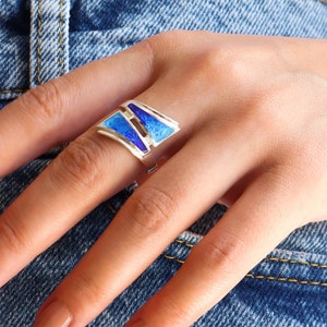 Anello smaltato blu, smalto cloisonne georgiano, anello smaltato d&#39;argento unico, gioielli fatti a mano, regalo per lei, Minankari Tbilisi, gioielli Cloisonne