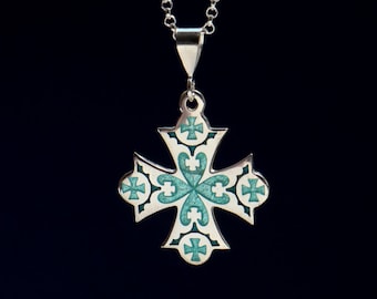 Sterling Silver Cross Necklace, Georgian Cloisonne Enamel, Minankari, Silver Cloisonne Cross Necklace, Handmade Jewelry,  Georgian Gift