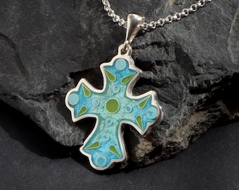 七宝焼き、十字架 ジョージアン七宝焼き十字架、ユニセックス十字架、ミナンカリエナメル