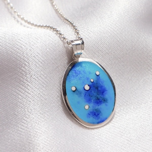 Zodiac Constellation Necklace, Cancer Zodiac Necklace, Sterling Silver Zodiac Necklace, Enamel Pendant, Cancer Enamel Necklace, Blue Pendant image 1