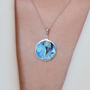Blue Cloisonne Pendant, Sterling Silver Jewelry, Cloisonne Necklace,  Handmade Jewelry, Georgian Enamel, Gift For Her, Minankari Tbilisi
