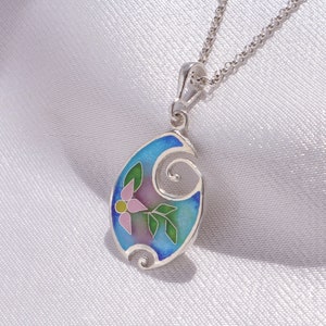 Georgian Cloisonne Enamel, Floral Pendant, Sterling Silver Necklace, Handmade Jewelry, Silver Enamel Pendant, Tbilisi Jewelry, Minankari