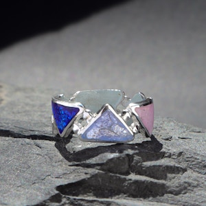 Sterling Silver Rings, Modern Silver Ring, Handmade Jewelry, Gift For Her, Georgian Cloisonne Jewelry, Blue Purple Enamel Ring, Minanqari