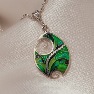 Cloisonne Enamel Necklace, Green Enamel Pendant, Georgian Cloisonne Enamel, Sterling Silver Necklace, Handmade Jewelry, Georgian Enamel