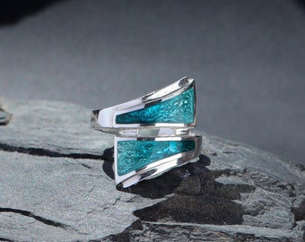 Georgian Enamel Ring, Sterling Silver Jewelry, Handmade Jewelry, Gift For Her, Cloisonne Enamel, Teal Blue Enamel Ring, Gift For Her Tbilisi