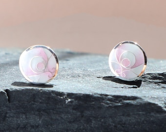 Pink Cloisonne  Stud Earrings, Georgian Enamel Small Stud Earrings, Minankari, Gift For Her, Sterling Silver Jewelry, Tiny Handmade Earrings