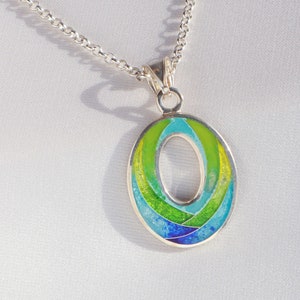 Cloisonne Necklace, Sterling Silver Oval Pendant, Jewelry Handmade, Unique Geometric Necklace, Georgian Cloisonne, Silver Enamel Pendant, image 4