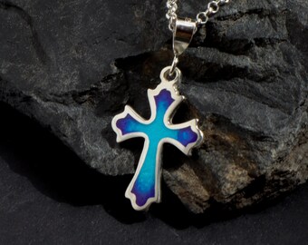 Blue Enamel Cross Pendant, Silver Cross Pendant, Orthodox Cross, Handmade Silver Jewelry, Minankari, Georgian Enamel, Christmas GIft