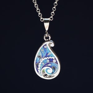 Blue Cloisonne Necklace, Sterling Silver Pendant, Jewelry Handmade, Unique Geometric Necklace, Georgian Cloisonne, Silver Enamel Pendant