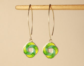 Cloisonne Enamel Earrings, Sterling Silver Hoop Earrings, Gift For Women, Anniversary Gift, Silver Dangle Earrings, Handmade Georgian Enamel