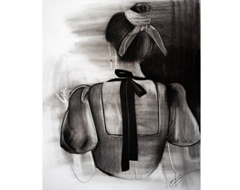 Woman back drawing, Modern Wall art sketch, hand drawn, Female Figure, charcoal sketch, abstract woman drawing, drawing charcoal, female art