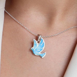 Dove Pendant, Silver Dove Necklace, Sterling Silver Bird Pendant, Georgian Enamel, Enamel Dove Jewelry Handmade, GIft For Her