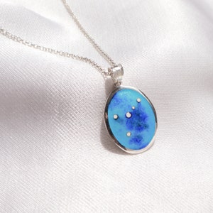 Zodiac Constellation Necklace, Cancer Zodiac Necklace, Sterling Silver Zodiac Necklace, Enamel Pendant, Cancer Enamel Necklace, Blue Pendant image 2