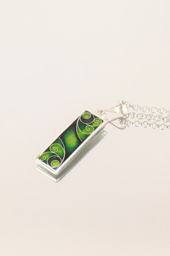 Georgian Enamel, Sterling SIlver Pendant, Cloisonne Enamel Necklace, Geometric Statement Necklace, 50th Birthday Gift For Women, Necklaces