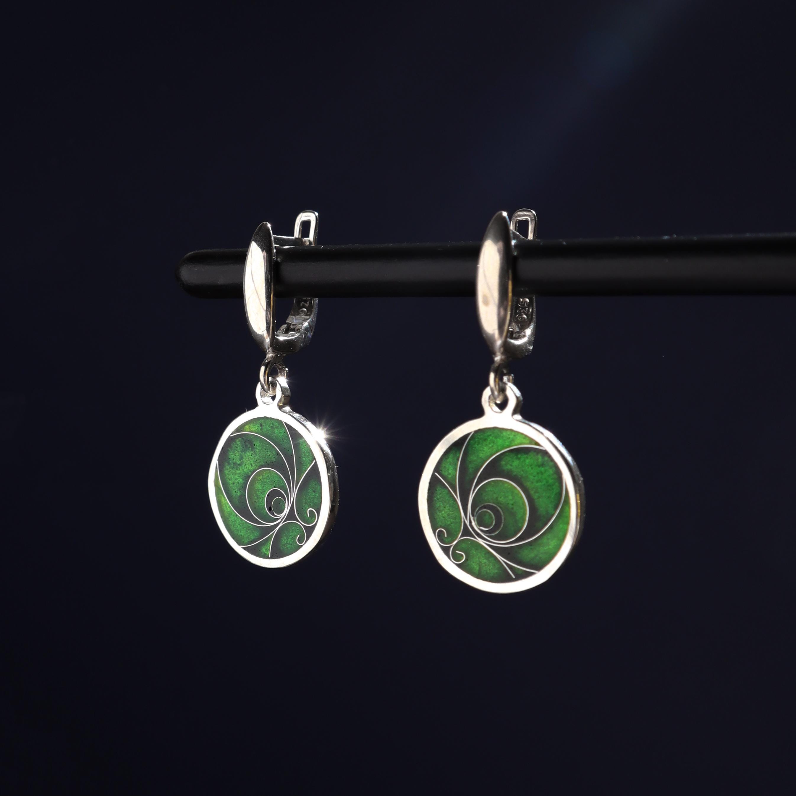 Georgian Cloisonne Enamel Earrings, Minankari, Green Earrings