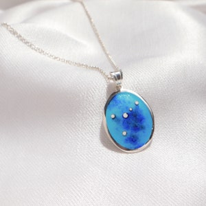 Zodiac Constellation Necklace, Cancer Zodiac Necklace, Sterling Silver Zodiac Necklace, Enamel Pendant, Cancer Enamel Necklace, Blue Pendant image 3