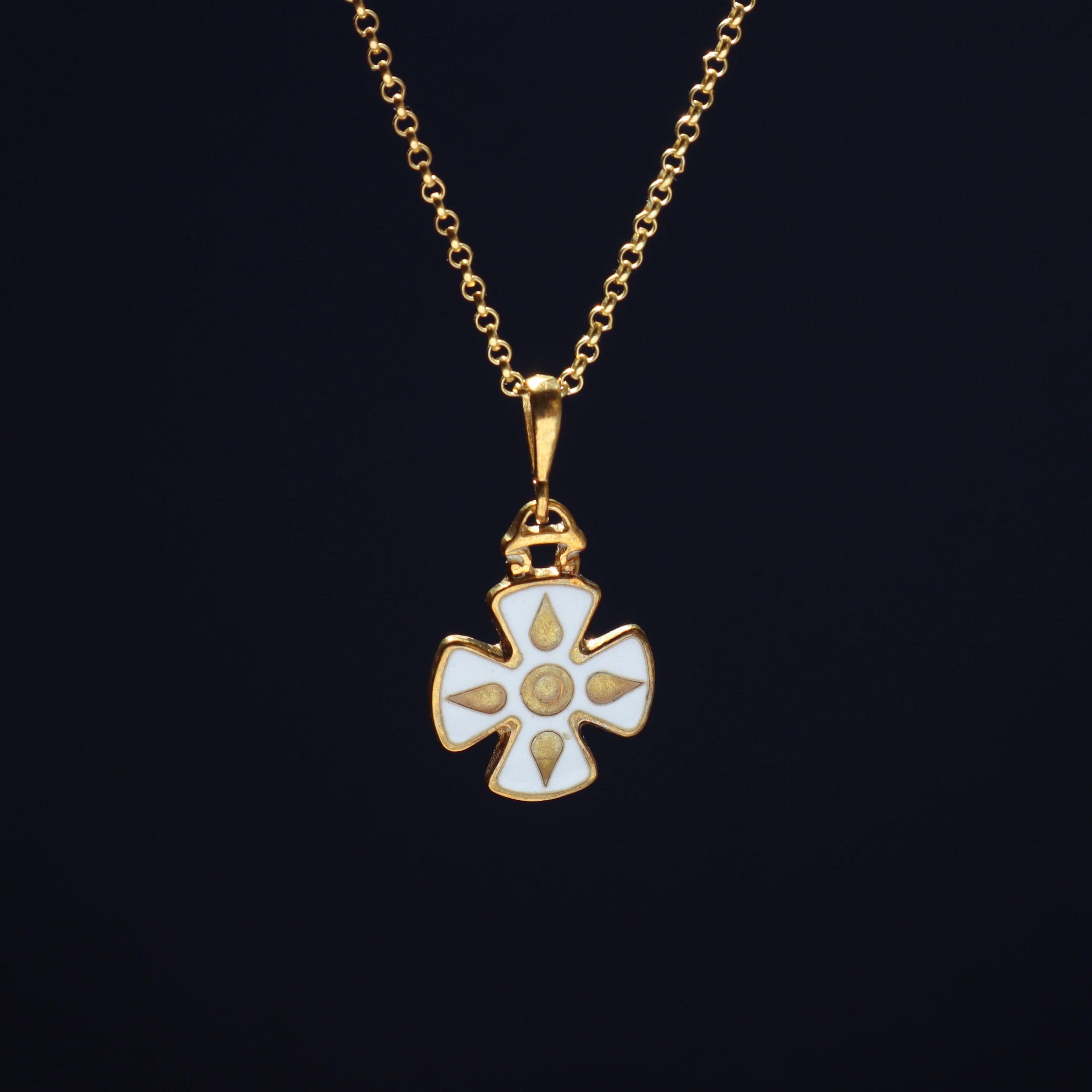 七宝焼き十字架ネックレス、正教会の十字架、白い十字架、七宝焼き