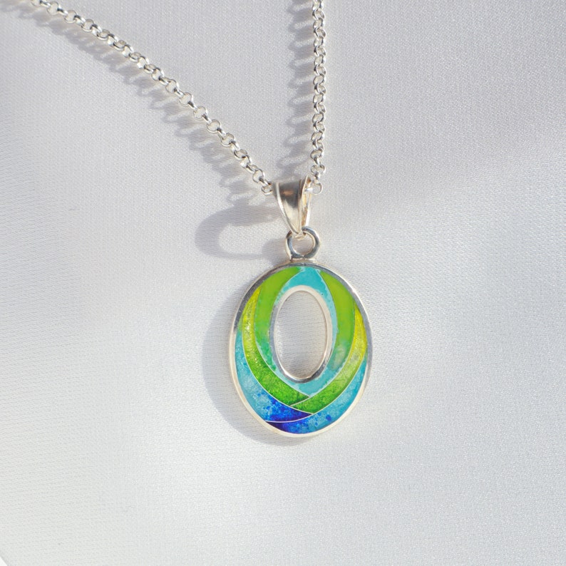 Cloisonne Necklace, Sterling Silver Oval Pendant, Jewelry Handmade, Unique Geometric Necklace, Georgian Cloisonne, Silver Enamel Pendant, image 9
