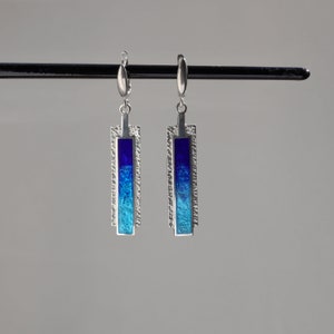 Enamel Silver Earrings, Blue Earrings, Handmade Earrings, Georgian Enamel, Gift For Women, Anniversary Gift, Rectangle Silver Earrings, Earrings