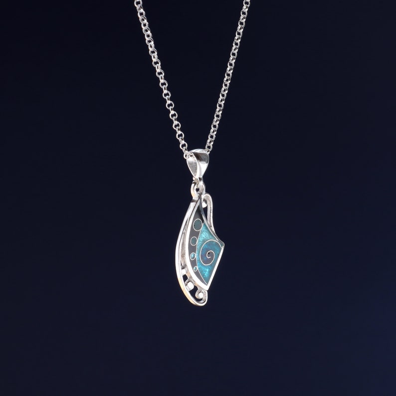 Blue Enamel Pendant, Sterling Silver Necklace, Handmade Jewelry, Gift For Her, Unique Silver Pendant, Cloisonne Enamel, Tbilisi Gift image 9