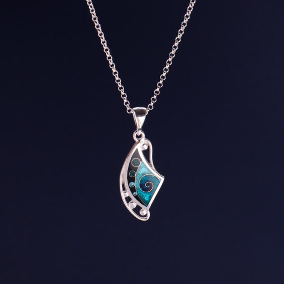 Blue Enamel Pendant, Sterling Silver Necklace, Handmade Jewelry, Gift For Her, Unique Silver Pendant, Cloisonne Enamel, Tbilisi Gift
