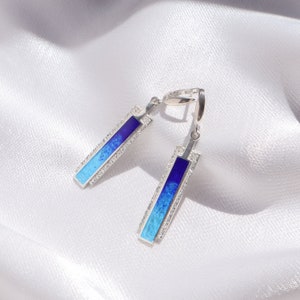 Enamel Silver Earrings, Blue Earrings, Handmade Earrings, Georgian Enamel, Gift For Women, Anniversary Gift, Rectangle Silver Earrings, image 2